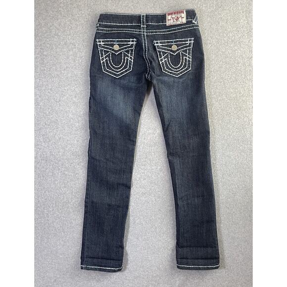 True Religion Joey Super T Jeans Womens 26 Blue White Stitching Straight USA - Picture 2 of 16